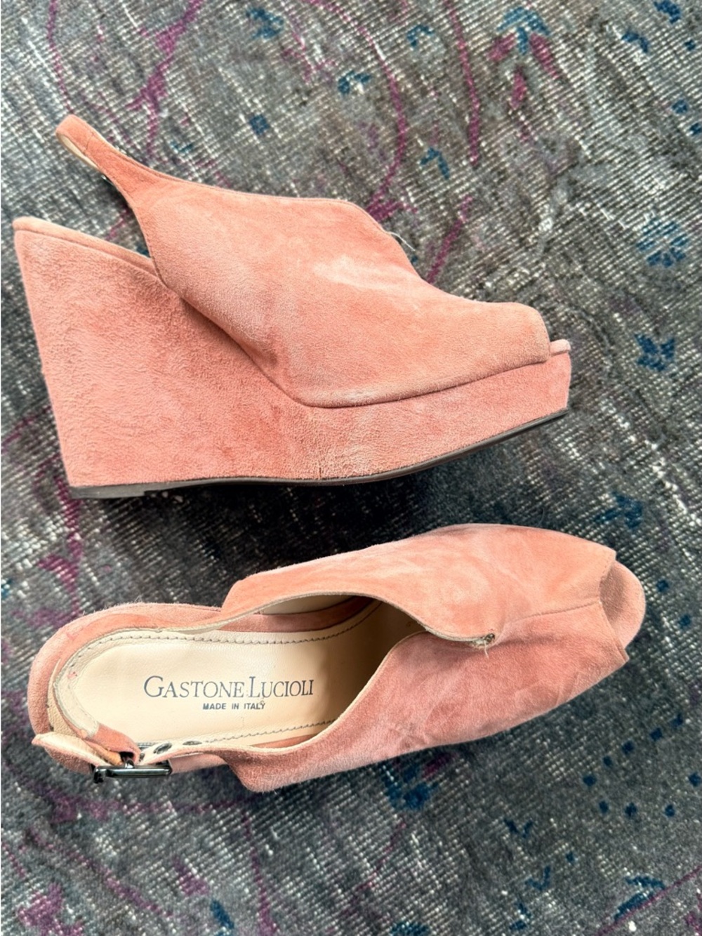 Gastone Lucioli Pink Suede Wedge Sandals
